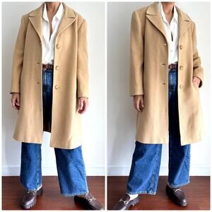 Vintage 100% Camel Hair Pea Coat Womens 14 Beige Trench Wool Larry Levine